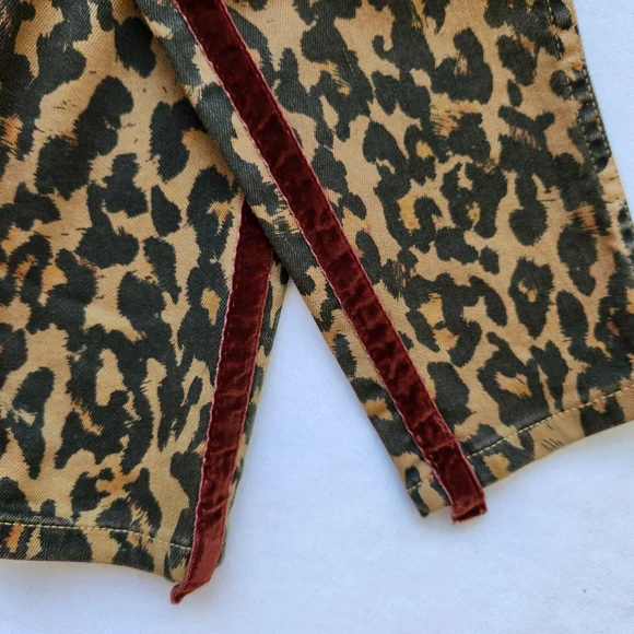 Leopard Print Velvet Trim Stretch Skinny Jeans Leggings Animal Edgy Mobwife 4 - Picture 8 of 15